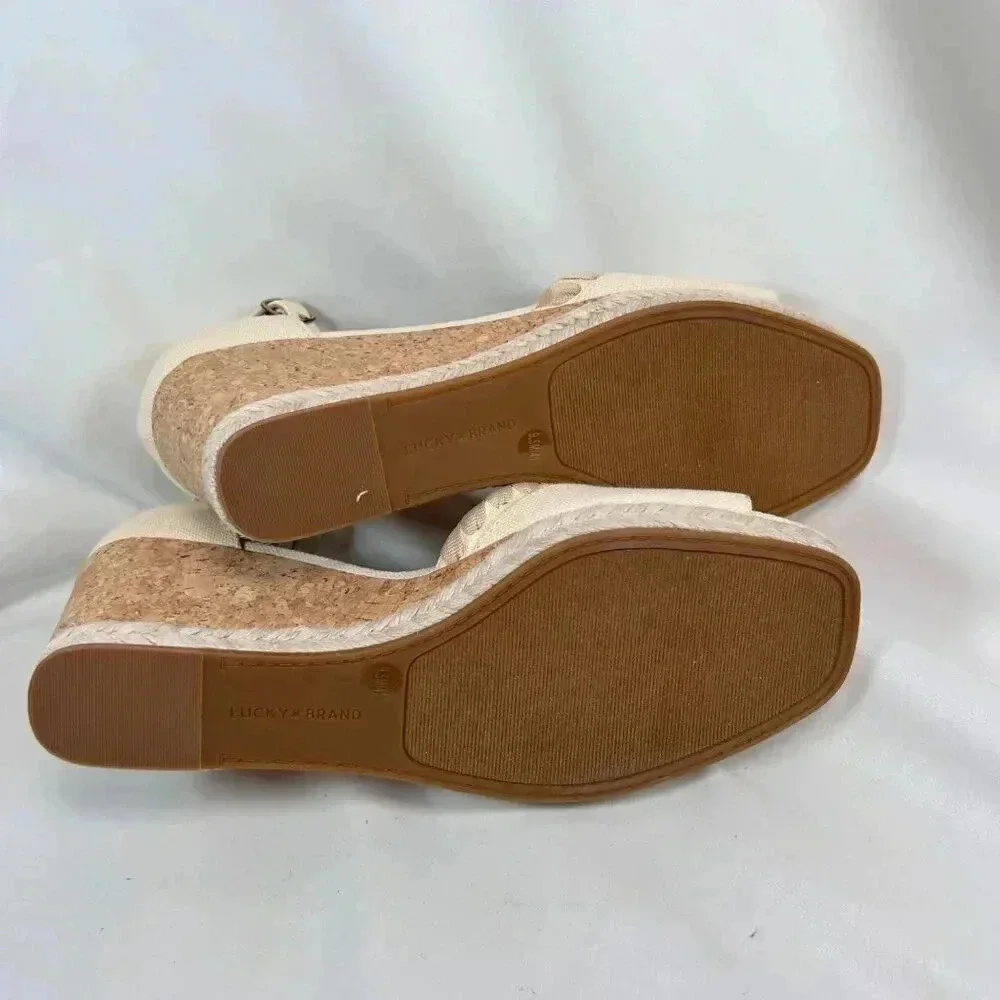 Lucky Brand Size 9.5 Espadrille Platform Sandal Ivory Cork Party